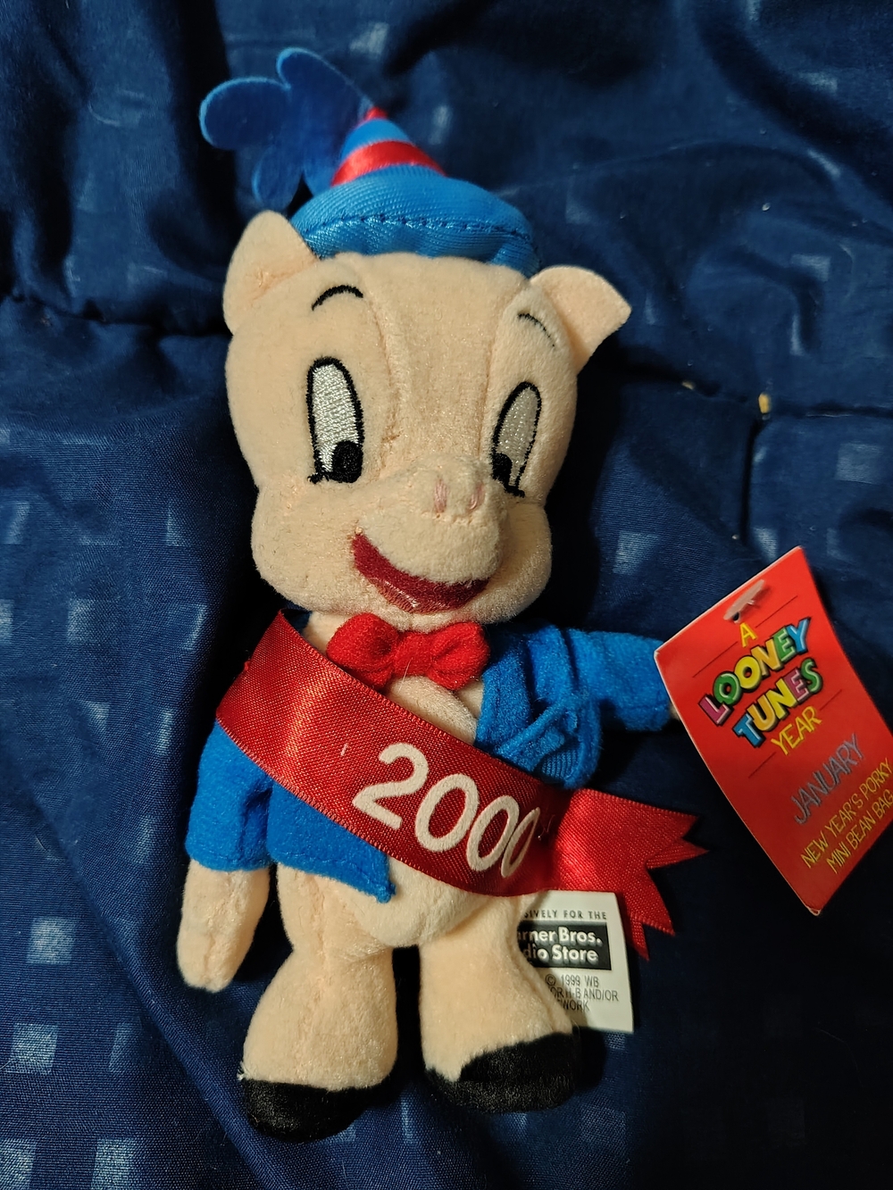 Warner Bros. Porky Pig Plush in Blue Outfit with Red Sash